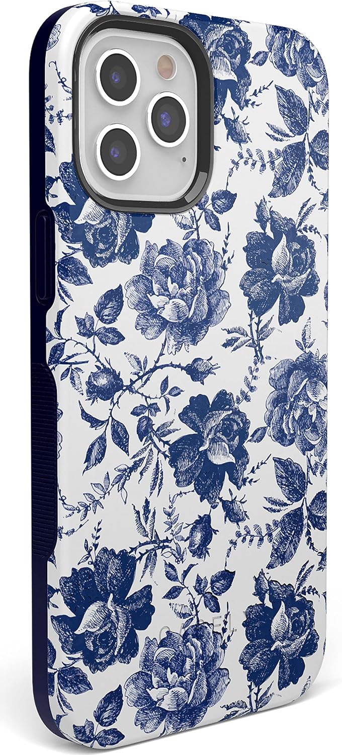 Casely iPhone 12 Pro Max Case | Rose to Fame | Blue & White Floral | Bold Protective Design | Compatible with MagSafe