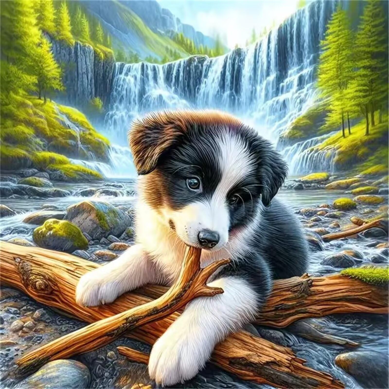 Puzzle 1000 elementów, dla dorosłych, wodospad, pies, klasyczne puzzle z motywem Jigsaw 65 x 65 cm, gra zręcznościowa dla całej rodziny, kolorowe układanie, dekoracja domu