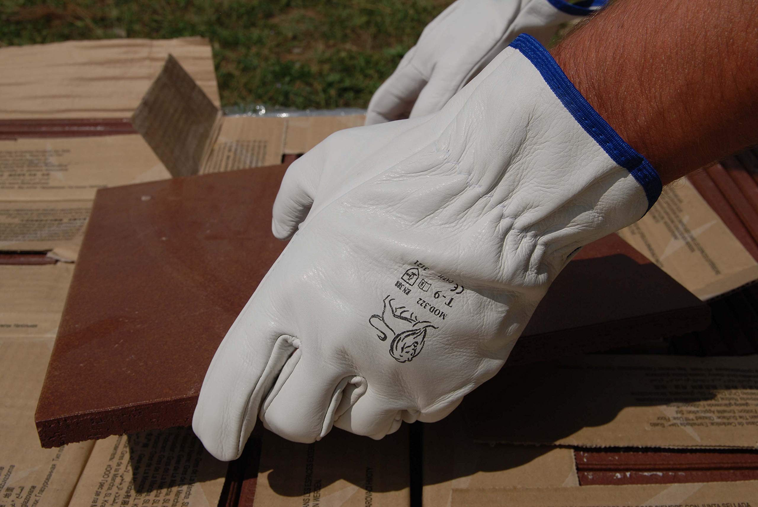 Ruvigrab - Pack 6 pares - Guante de Trabajo Piel, Guantes jardin, Guantes Cuero, Guantes para Obra, Guante trabajo hombre y mujer