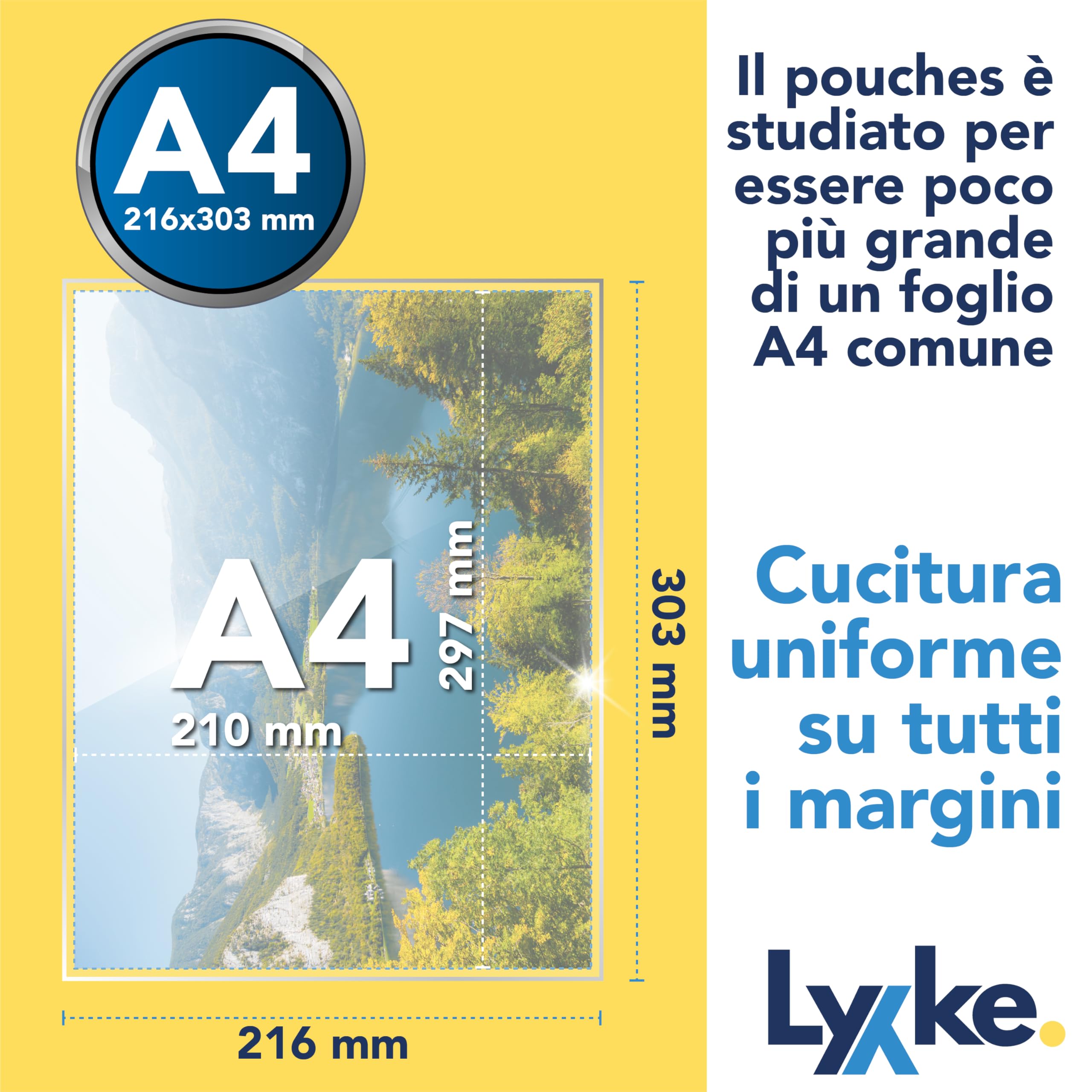 Fogli Plastificatrice A4 100 pz 2x100 micron Lucidi Premium Anti-inceppamento Trasparenti per Foto Documenti