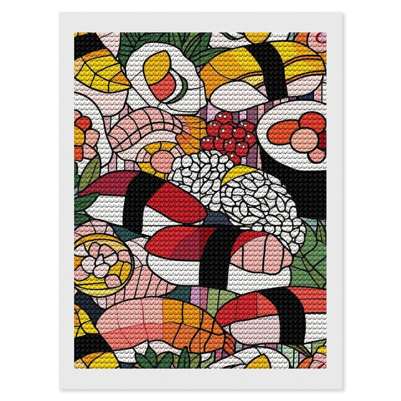 Junmoney Colorful Sushi and Rolls Pattern Diamond Art Canvas 12"x16", for Teens, Nice Detail and Sparkle, Farmhouse Decor, Festive Craft Gift, Easy to Enjoy