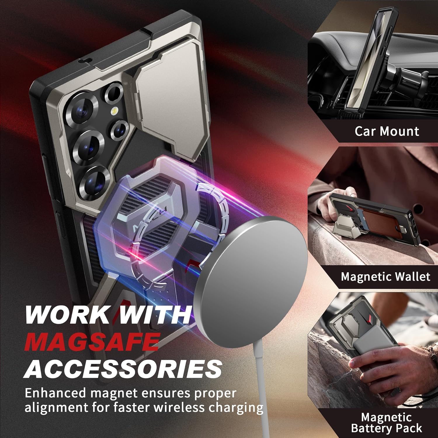 TONGATE Magnetic for Samsung Galaxy S25 Ultra Case with Privacy Screen Protector, [Compatible with MagSafe][Camera Protective Cover][Military-Grade Protection] Ring Stand Phone Case S25 Ultra, Tigray