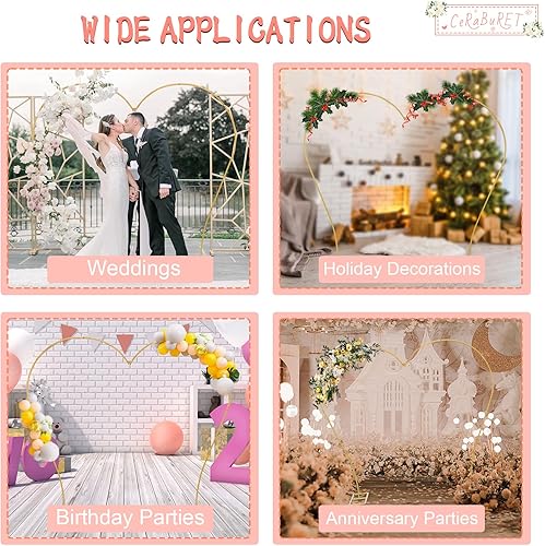 Miniatura 5 de Soporte de arco en forma de corazón de 8.7 x 7.7 pies, arco de jardín con base, soporte de arco de metal para bodas, graduaciones, fiestas,