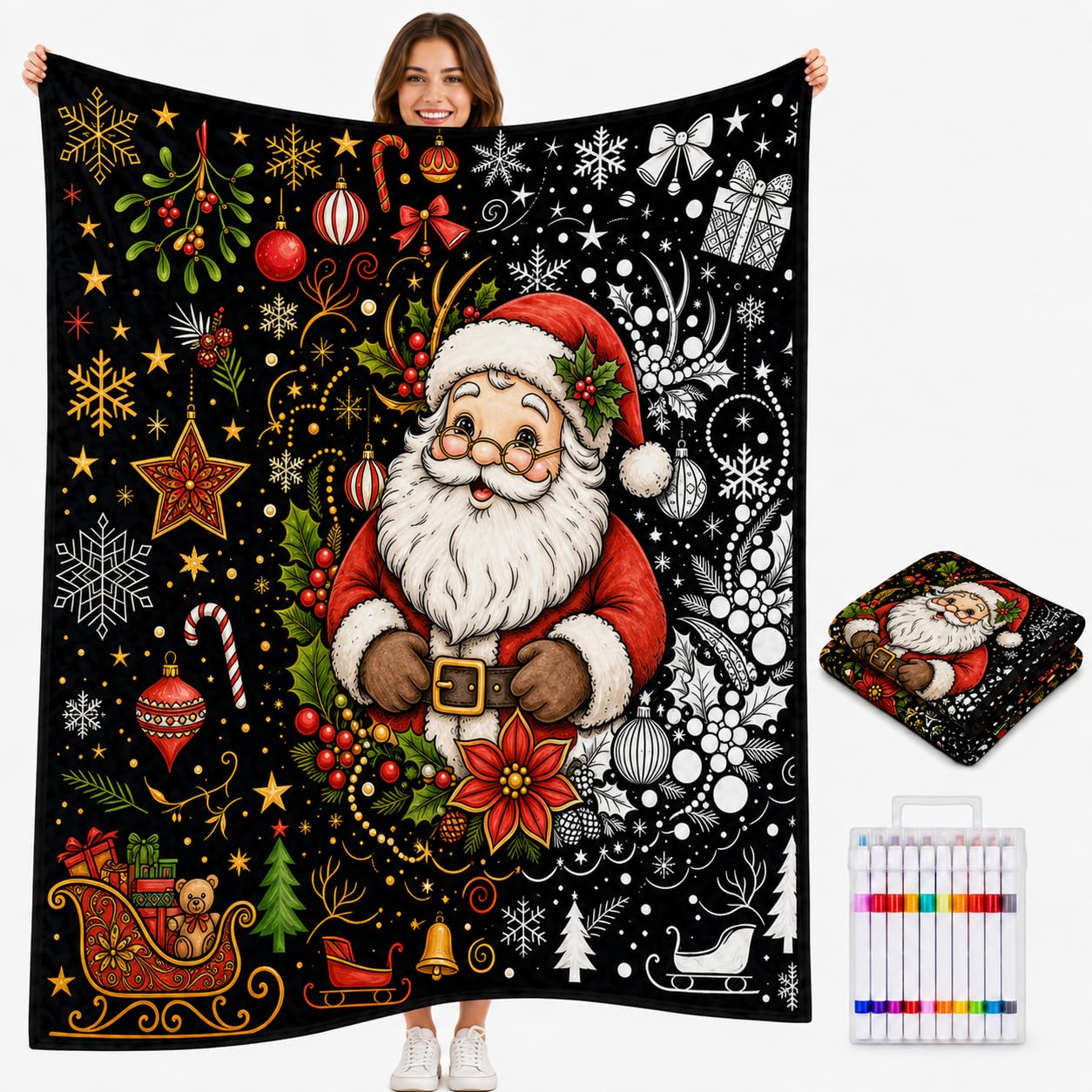 Colouring Blanket for Adults, DIY Colour in Blanket with 24 Markers