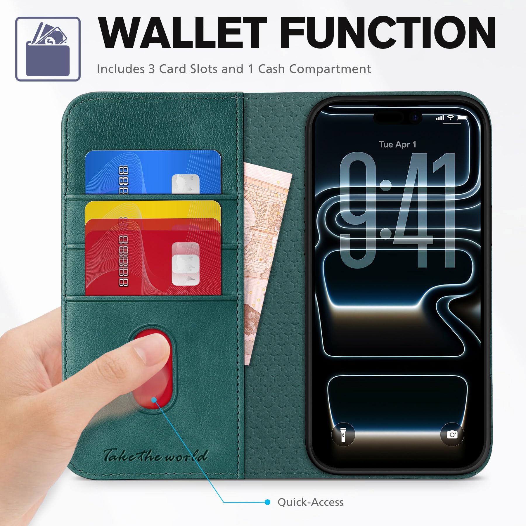 TUCCH Funda Piel para iPhone 17 Pro MAX 6,9-Pulgadas 5G 2025 [Bloqueo RFID] | Funda TPU A Prueba de Golpes Ranuras Tarjetas, Función Soporte Carcasa Case Protección Completa, Verde Pino Texturizado