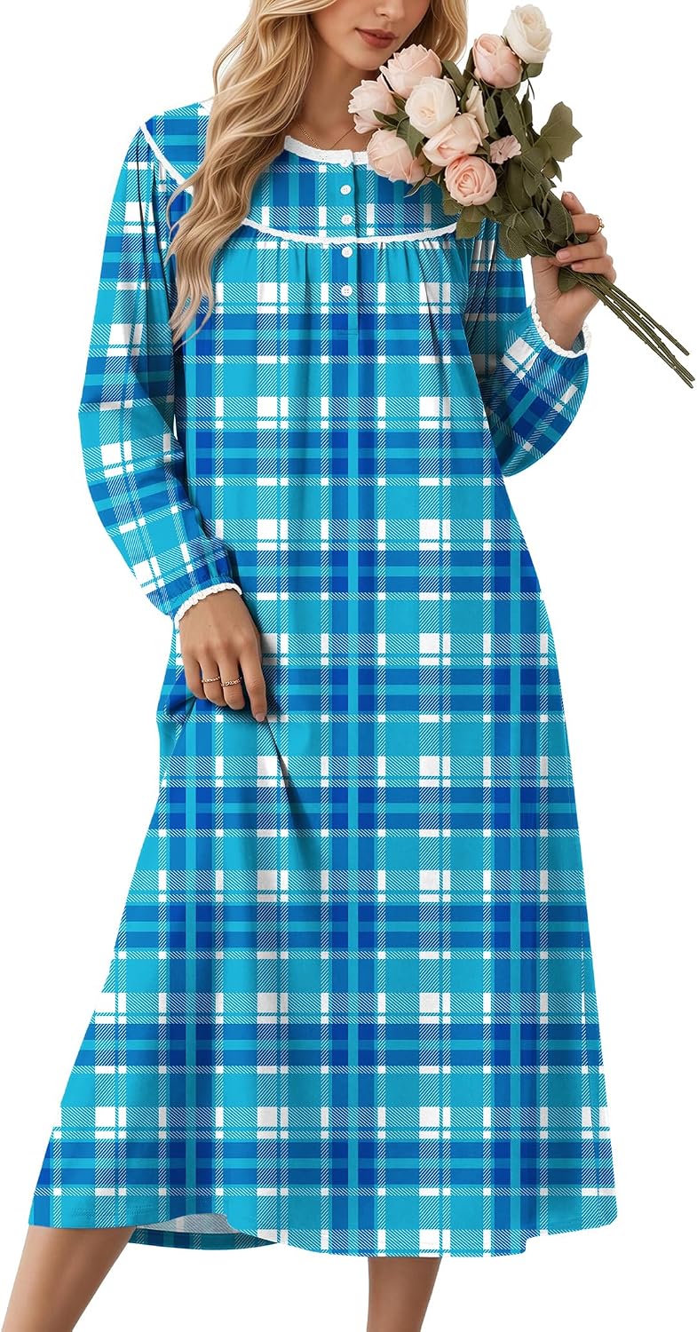 Ekouaer Nightgowns for Women Cotton Night Gowns Long Sleeve Sleepwear