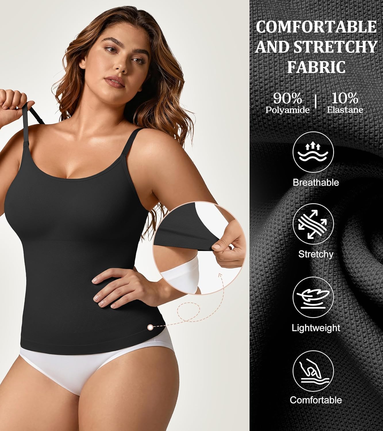 Women's Tummy Control Shapewear Cami Compression Tank Tops Seamless Plus Size Scoop Neck Body Shaper Camisole