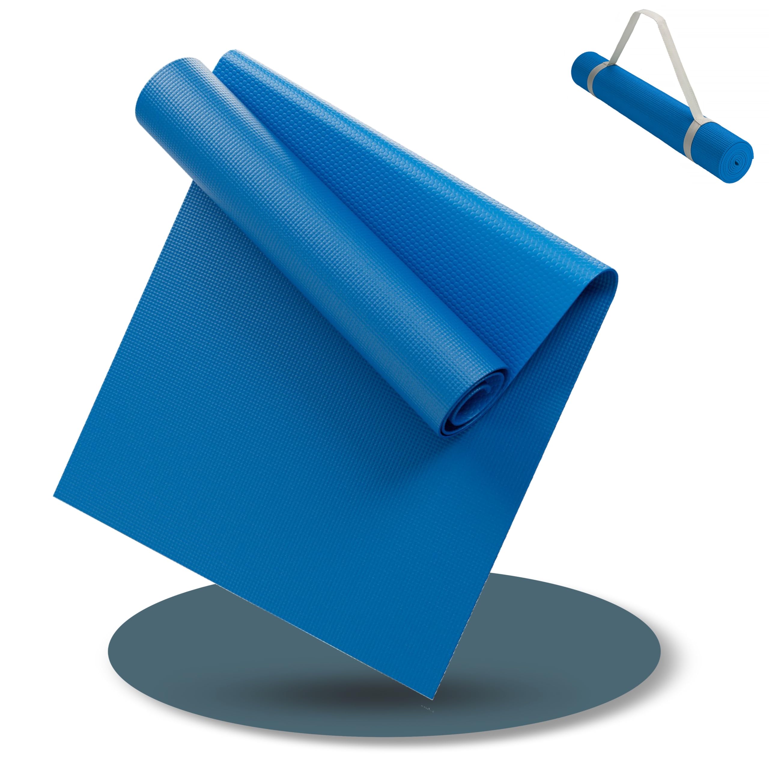 LILENO SPORTS Blue Yoga Mat (180 x 60 cm) with Carrying Strap, Extra Non-Slip Sports and Yoga Mat in 4 mm Thick, Gym and Fitness Mat for Training and Exercise — image 1