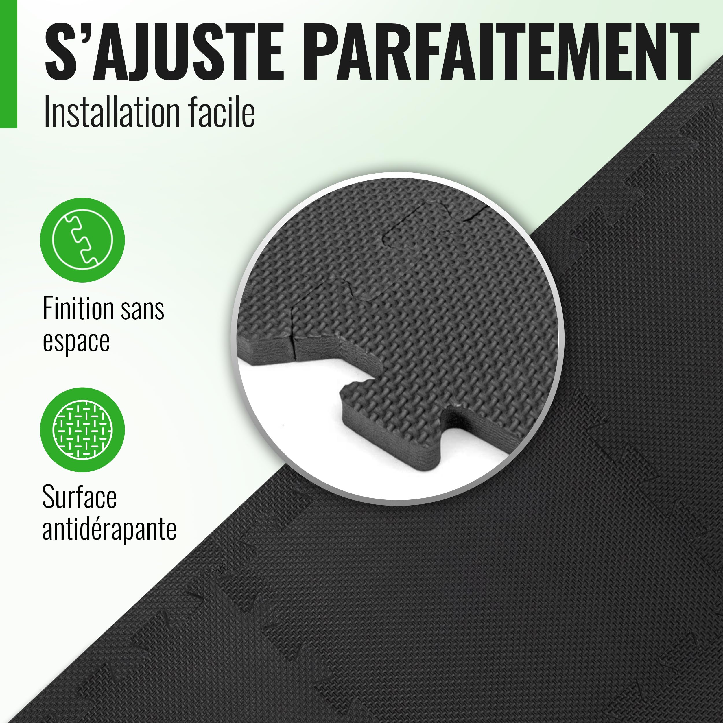 AthleticPro Tapis de protection de sol de fitness, 60 x 60 cm, 18 tapis de sol extra épais, 20 % de protection en plus, tapis de protection antidérapant pour salle de fitness et appareil de fitness