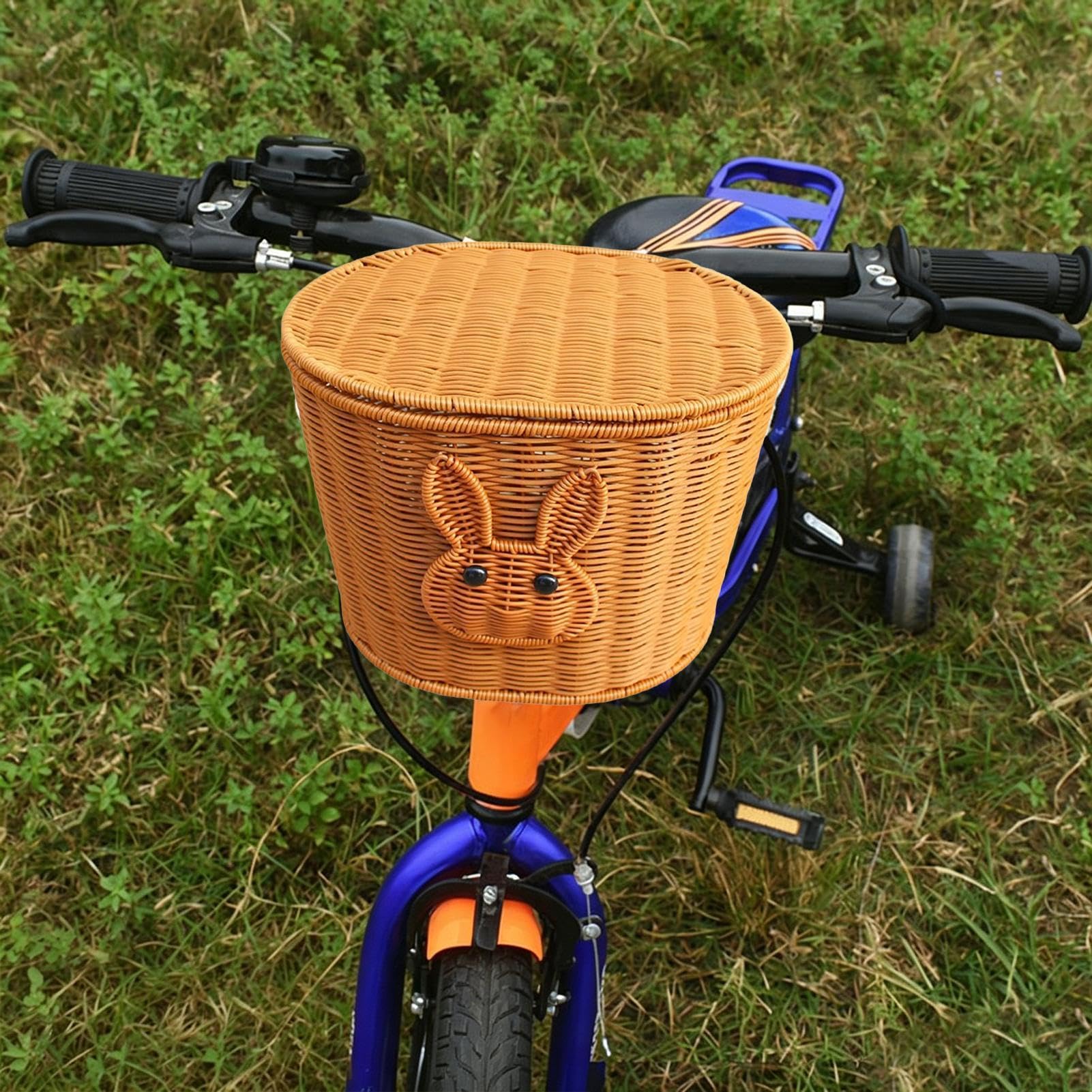Koszyk Rowerowy Pleciony bagażnik rowerowy z pokrywą | Kosz cargo do roweru ze wzorem króliczka Do podróży, dojeżdżania, outdooru, jazdy na rowerze, kolarstwa szosowego i do