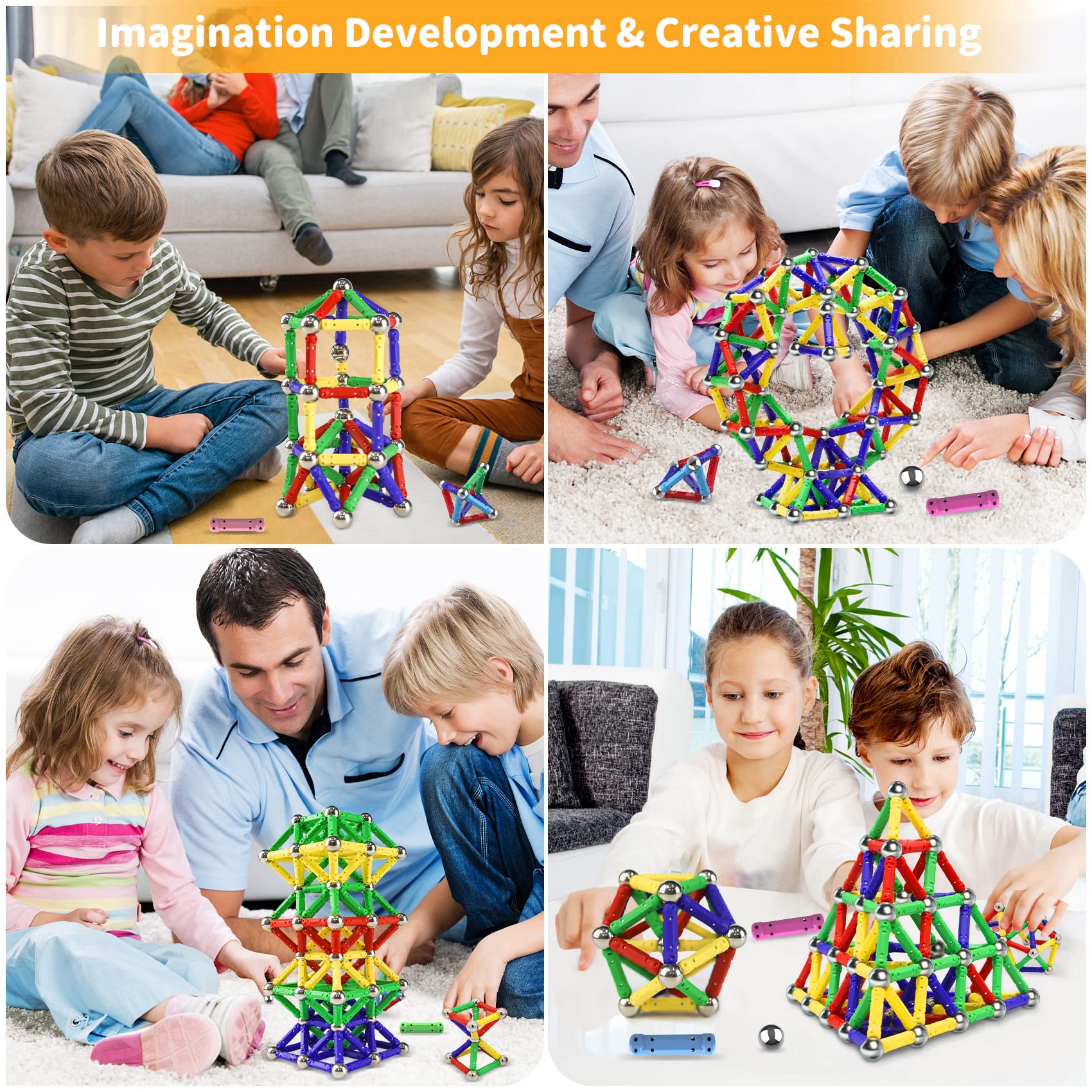 320 Stücke Magnetische Bausteine, Magnetische Stöcke Spielzeug, Magnet Lernspielzeug, 3D Puzzle Bauspielzeug Magnete Konstruktions Magnetblöcke, Stapelspielzeug-Set für Kinder und Erwachsene