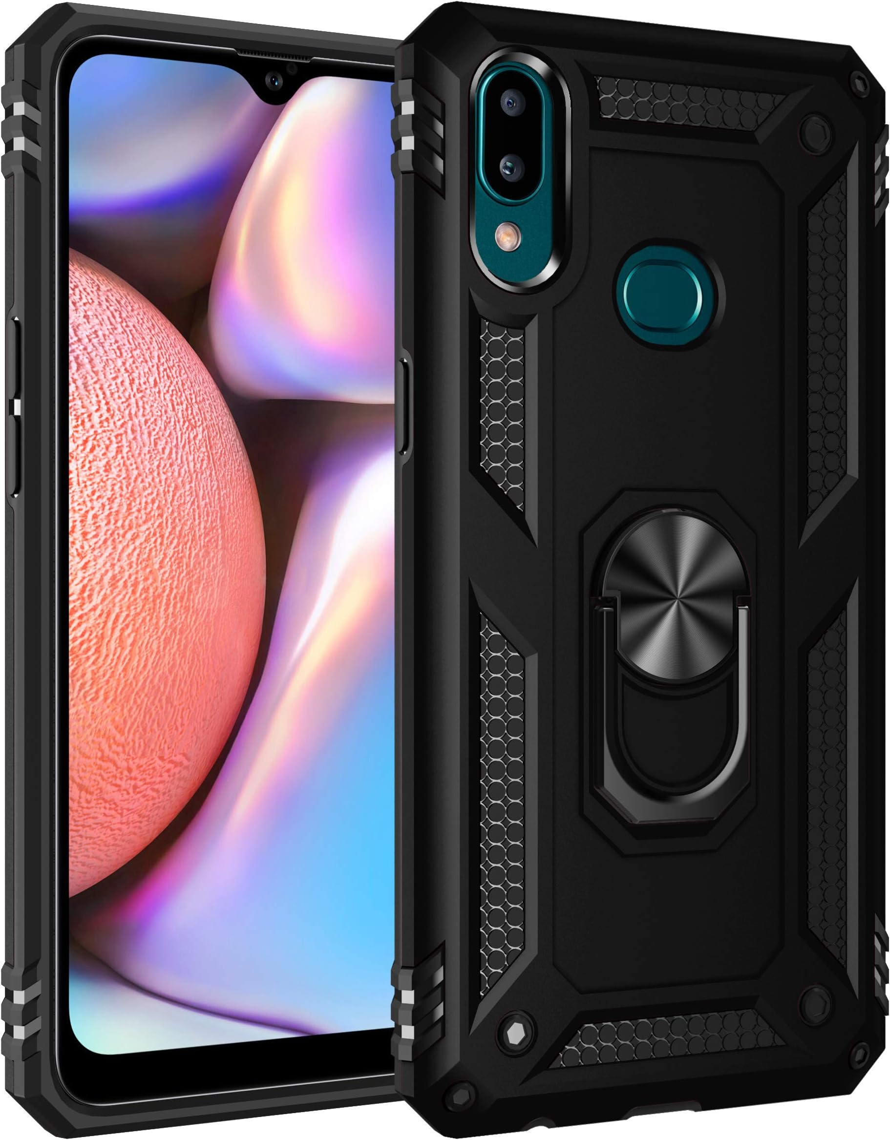 Case Compatible with Samsung Galaxy A10s, [Tough Armor Series] Rugged Anti-Scratch PC back panel + TPU + Foldable holder. Black