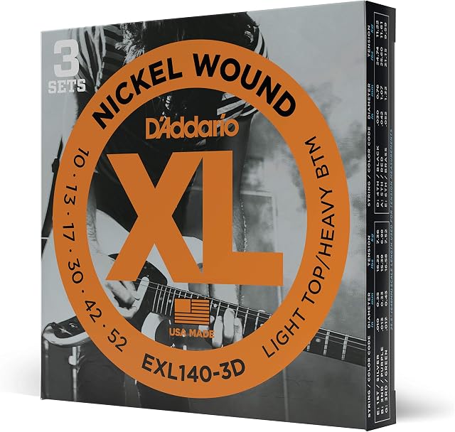 D'Addario Guitar Strings - XL Nickel Electric Guitar Strings - EXL140-3D - Perfect Intonation, Consistent Feel, Reliable Durability - For 6 String Guitars - 10-52 Light Top/Heavy Bottom, 3-Pack