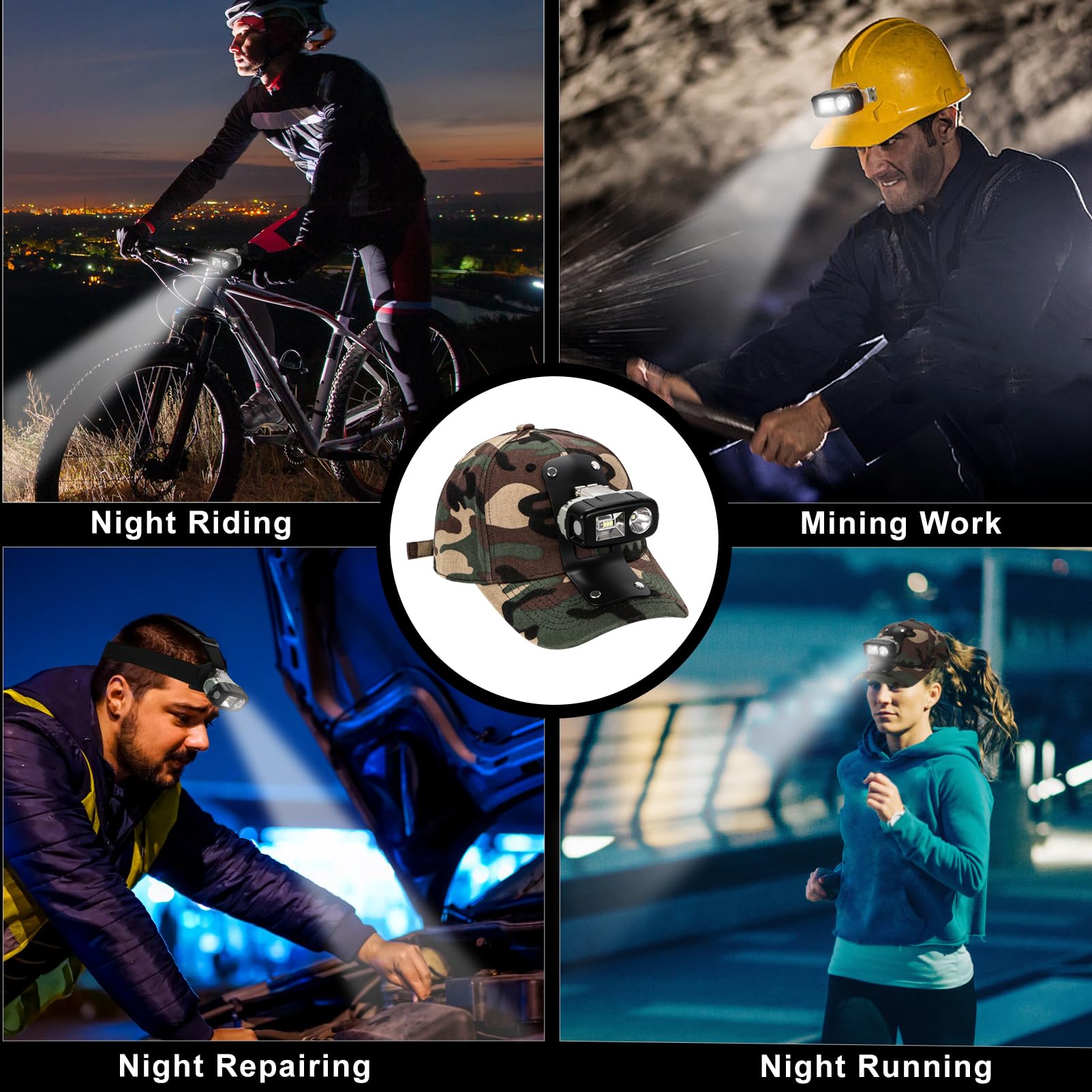 Wiederaufladbare LED-Stirnlampe mit Strahler und Flutlicht - High Lumen Mining Stirnlampe Wasserdicht Hard Hat Licht für Jagd, Camping, Nachtarbeit, Höhlenforschung (M60 Bergarbeitslampe Kit+