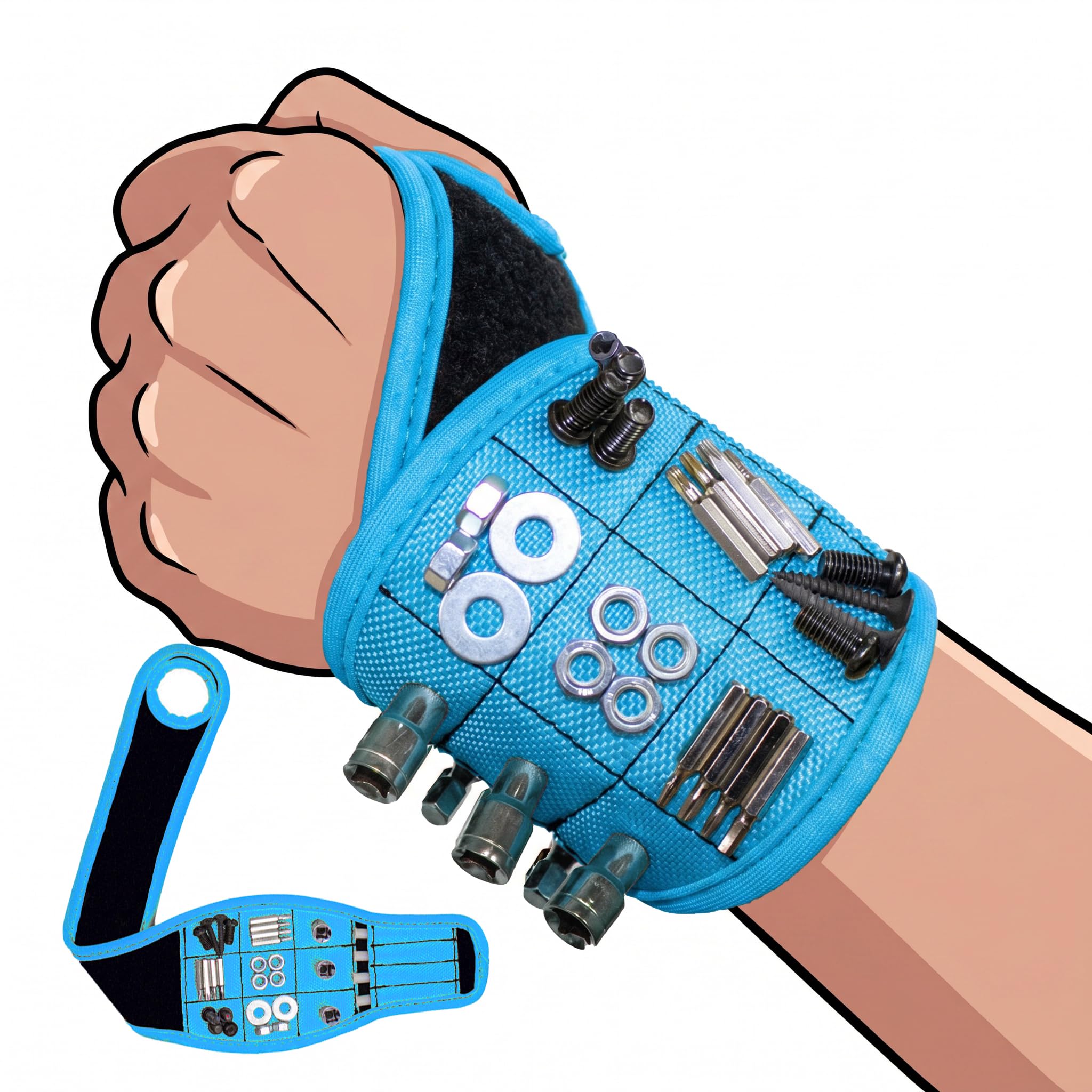 Gifts for Men, Novelty Magnetic Wristband for Screws, Fathers Day Tools Presents for Dad Brother Uncle Boyfriend Handyman, Multi Tool Belts DIY Gadget, Gifts for Him (Blue)