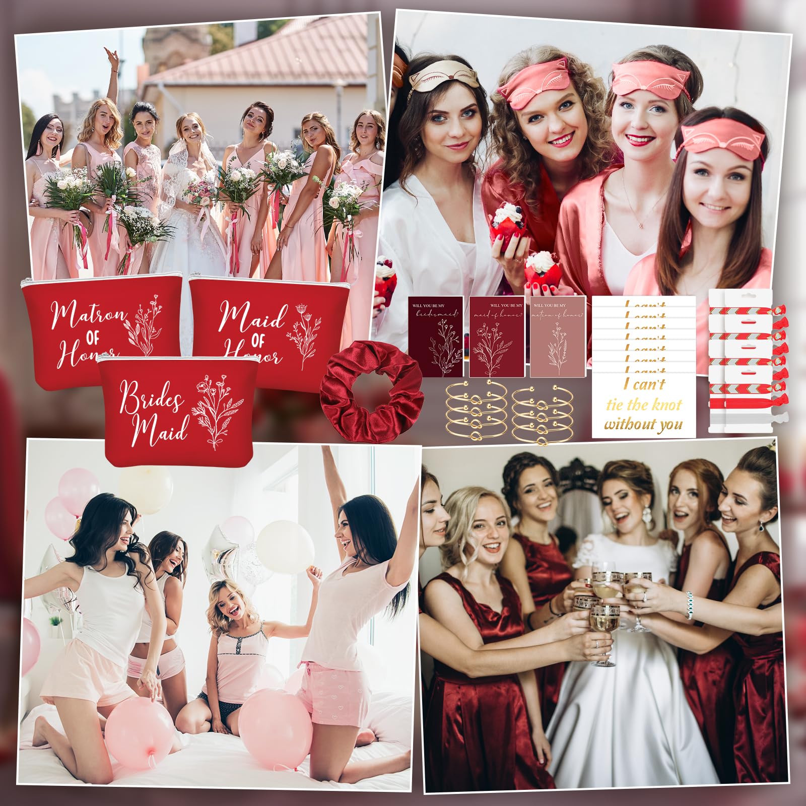 48-Piece Bridesmaid Proposal Gift Set with Bags, Scrunchies, Bracelets and Cards