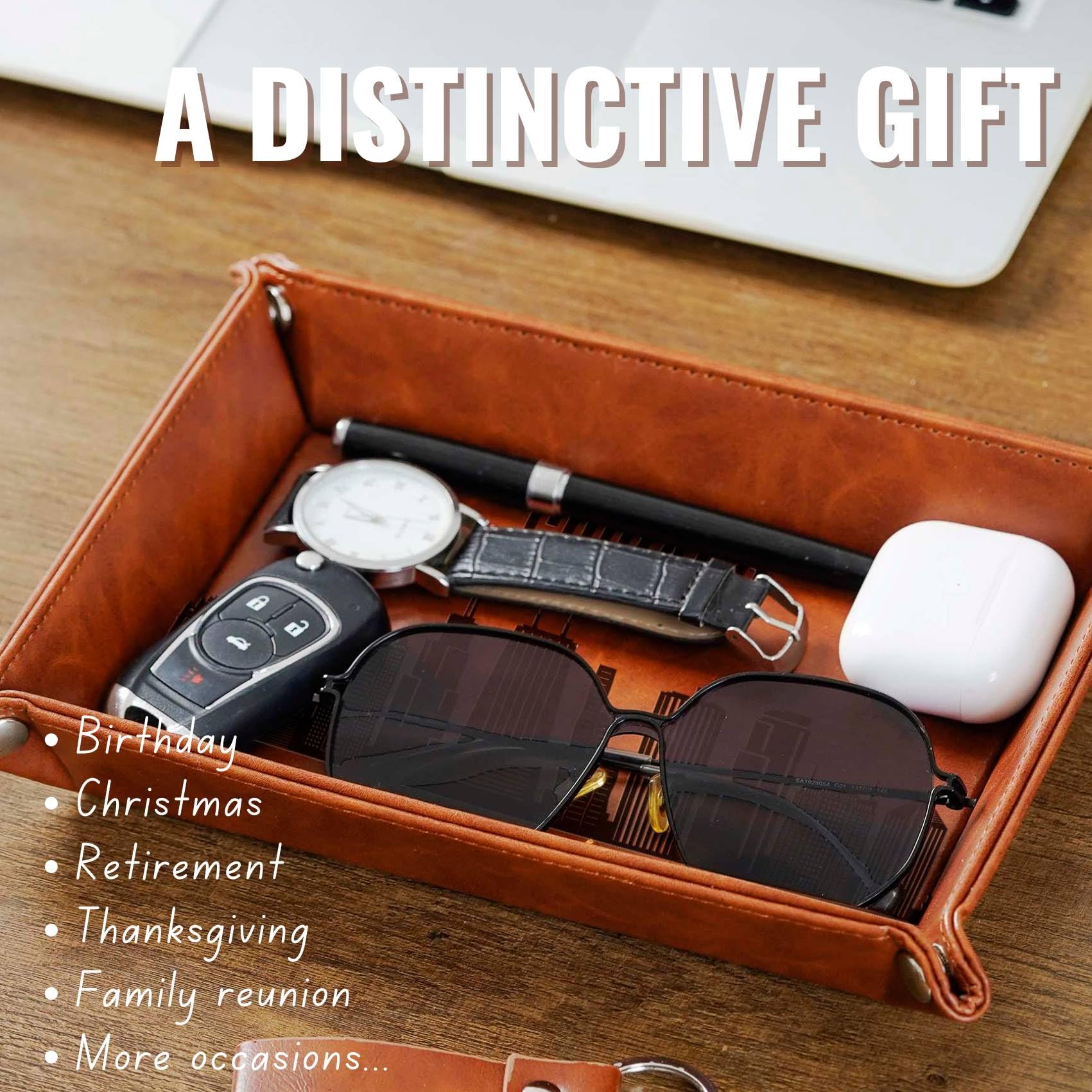 InnoBeta Chicago City Skyline Gifts for Chicago Lovers, Chicago Souvenir, Skyline Map Valet Tray for Him, Male, Boyfriend, Son, Husband, Dad, Desktop Organizer PU Leather Tray