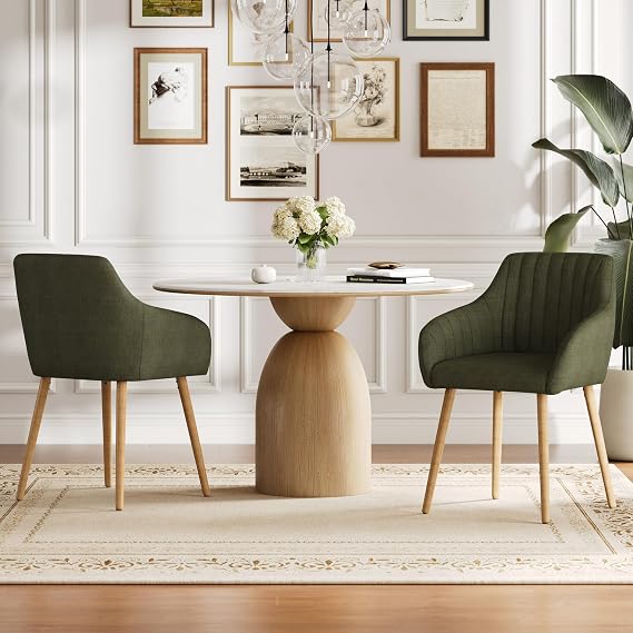 Dining Chairs Set of 2, Modern Kitchen Chairs with Backrest & Wooden Legs, Upholstered Armchairs for Living Room, Dining Room, Study, Green
