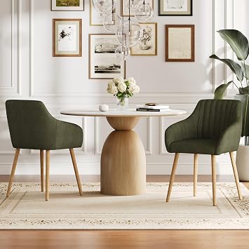 Dining Chairs Set of 2, Modern Kitchen Chairs with Backrest & Wooden Legs, Upholstered Armchairs for Living Room, Dining Room, Study, Green