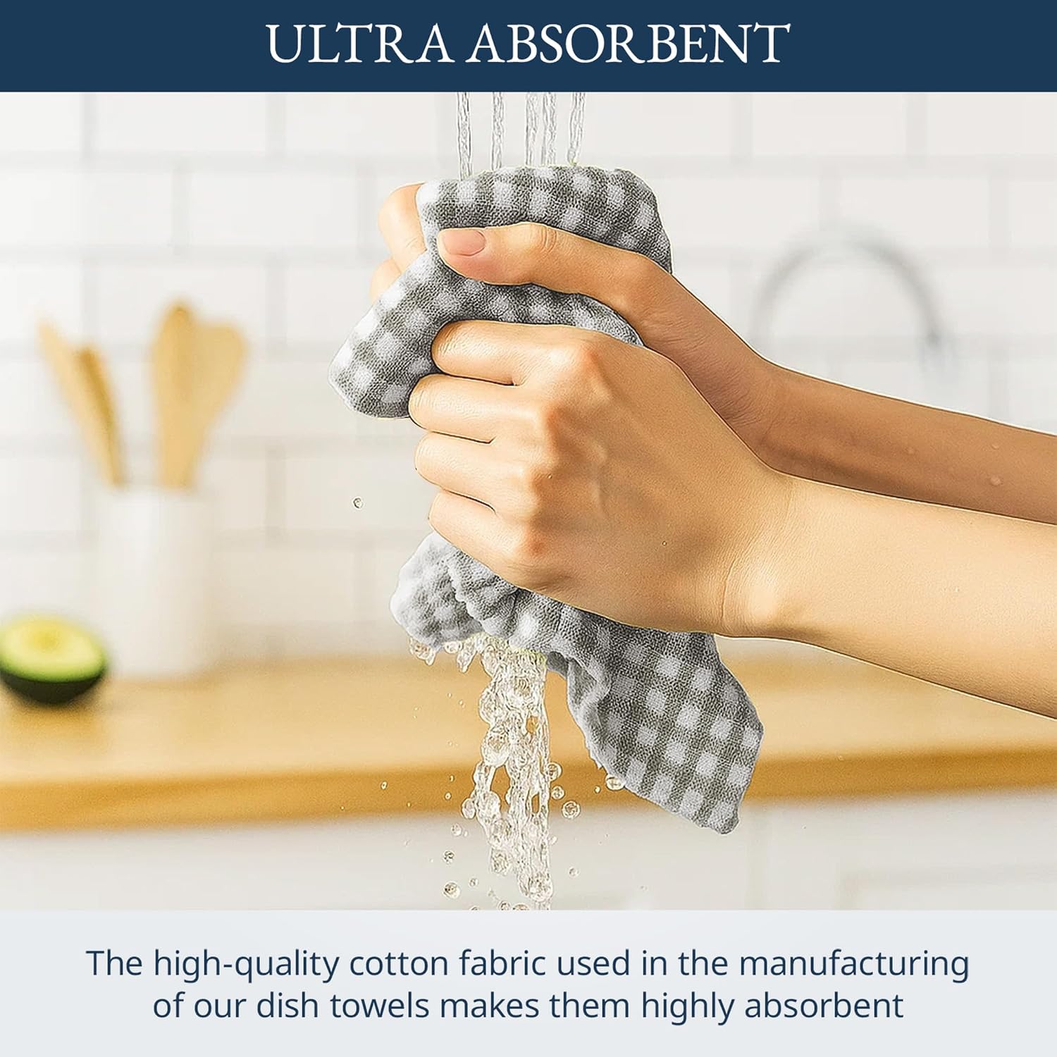 LANE LINEN Cotton Kitchen Towels Set, 4-Pack – Absorbent, Quick-Drying Dish Towels, Tea Towels, 18" x 28" - Slate Grey image 5