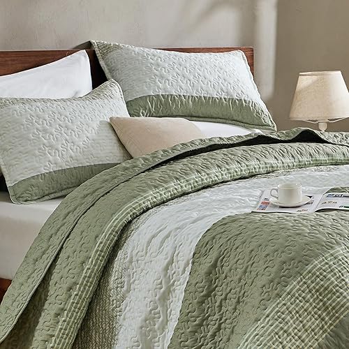 Miniatura 83 de Andency - Juego de ropa de cama Queen, edredón de patchwork azul mineral, 3 piezas, colcha de verano a rayas ultra suave y ligera, juego de 18 -