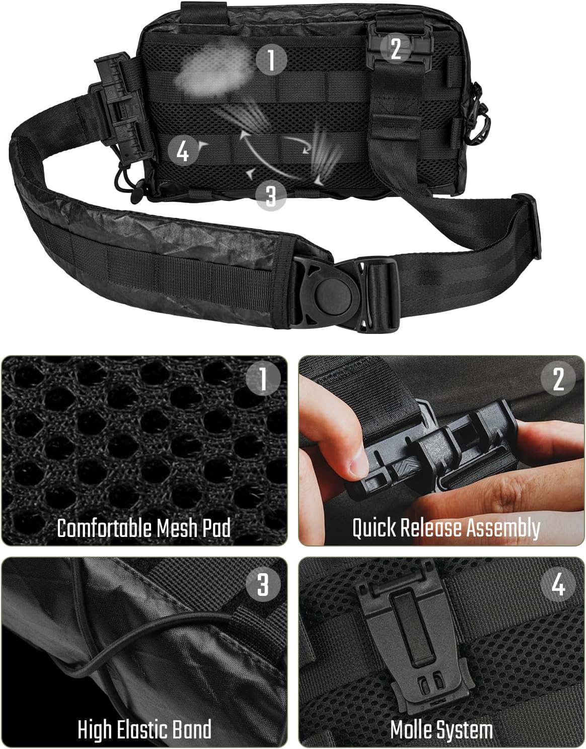 TACTICAL_GEEK Cache L3 Crossbody Shoulder Bag, Multipurpose Daypack, Chest Backpack Casual Sling Bag for Men & Women (Black Orange) - Image 6