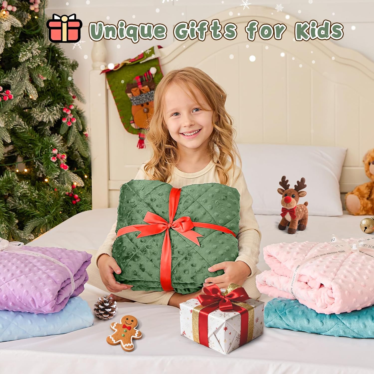 yescool Weighted Blanket 3 lb Moss Green Small Weighted Lap Blanket for Boys and Girls, Cooling Weighted Throw Blankets Minky Heavy Blankets, for 20-45lbs, 36 * 48in