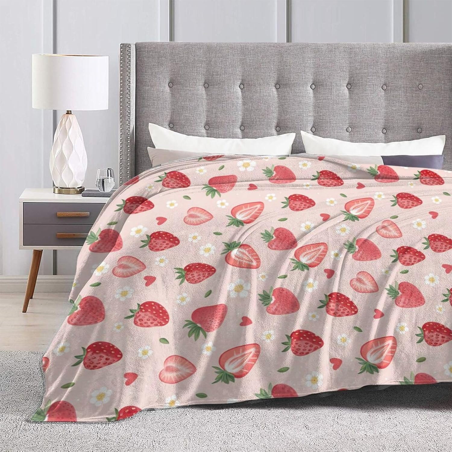 Ultra Soft Cute Strawberry Blanket Flannel Throw Blanket Decor Bedding Suitable for Travel Camping Living Room Sofa Bedroom Decoration Gifts (Strawberry Blanket-3, 50inx40in) - Image 2