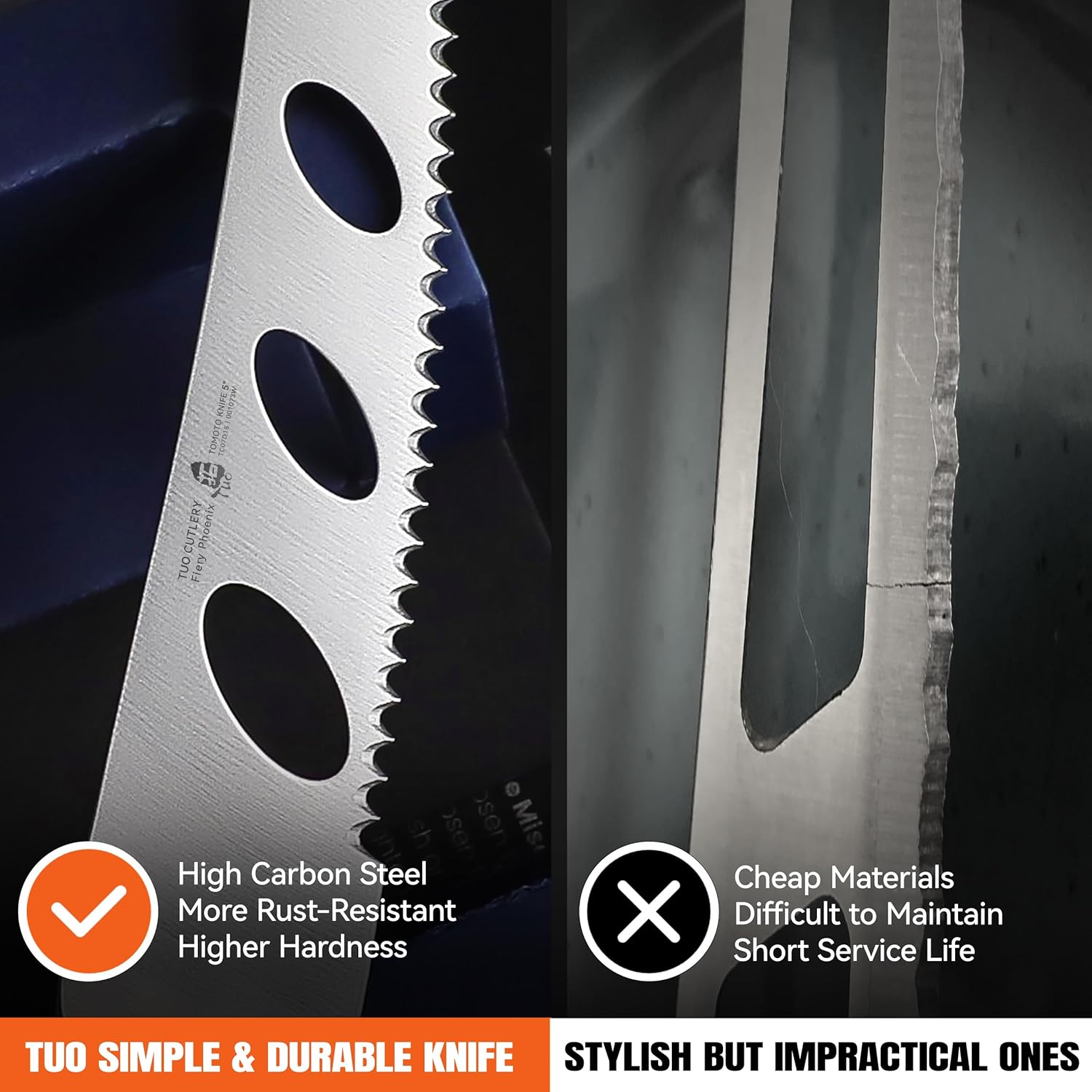 TUO Cheese Knife, Tomato Knife 5.5" Serrated Blade, High Carbon German Steel, Mutil-Use Non Stick Design, Pakkawood Handle - Fiery Phoenix Series