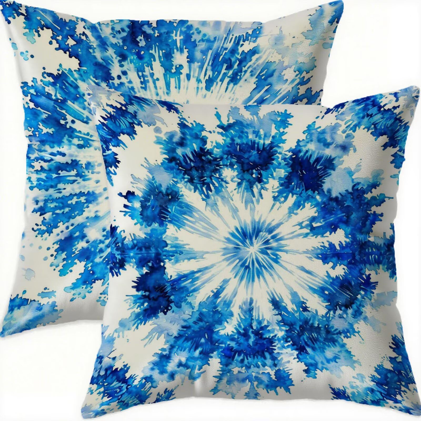 Housse de coussin 70x70 bleu velours imperméable anti tache pour canapé