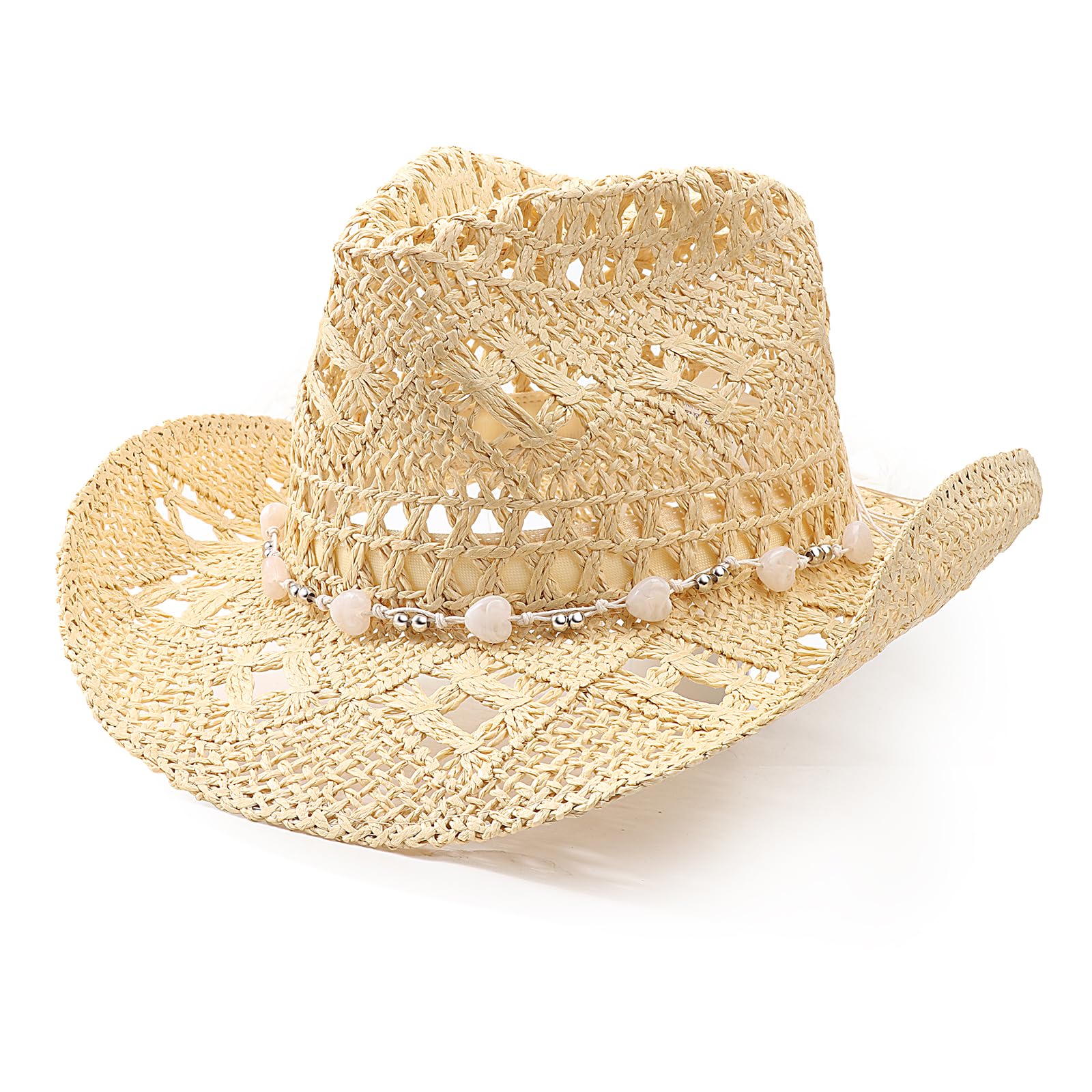 AQOKKA Straw Cowboy Hats for Women Men Western Cowgirl Hats with Shapeable Brim Woven Hollow Out Unisex Beach Roll Up Caps