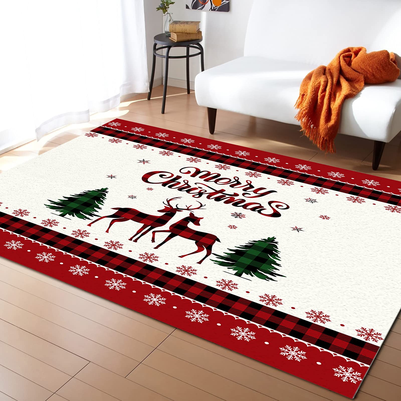 Tapis de Noël durable de qualité supérieure motif élan et flocon