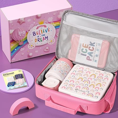 Miniatura 3 de Fimibuke Lonchera Bento para niños con 4 compartimentos, bolsa de almuerzo aislada, tarro de alimentos térmico al vacío de acero inoxidable, paquete