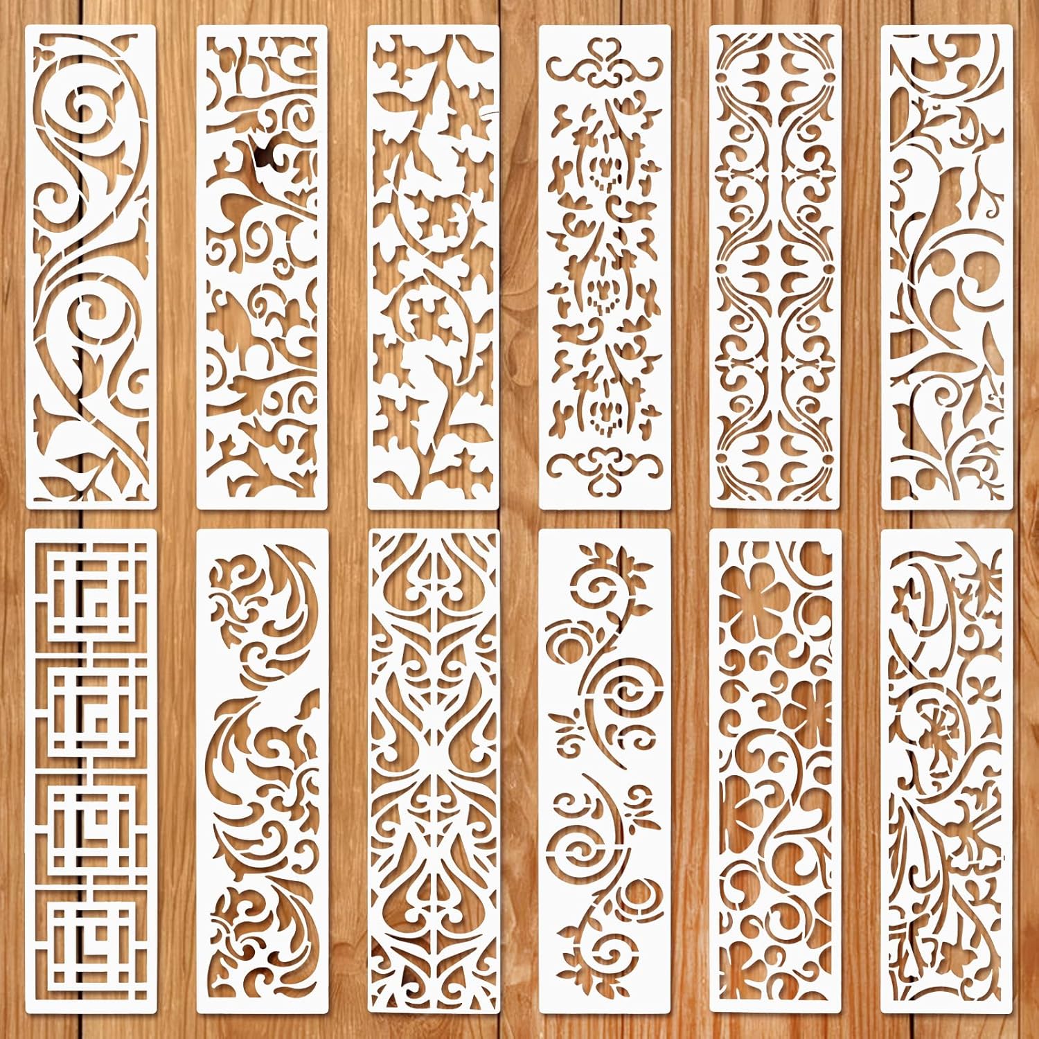 12 Pieces Border Stencils for Painting, Reusable Leaf Template for Painting, Furniture Cake Decorative Floral Stencils for Wall DIY Art Craft Canvas Fabric Wood Home Decor - Image 9