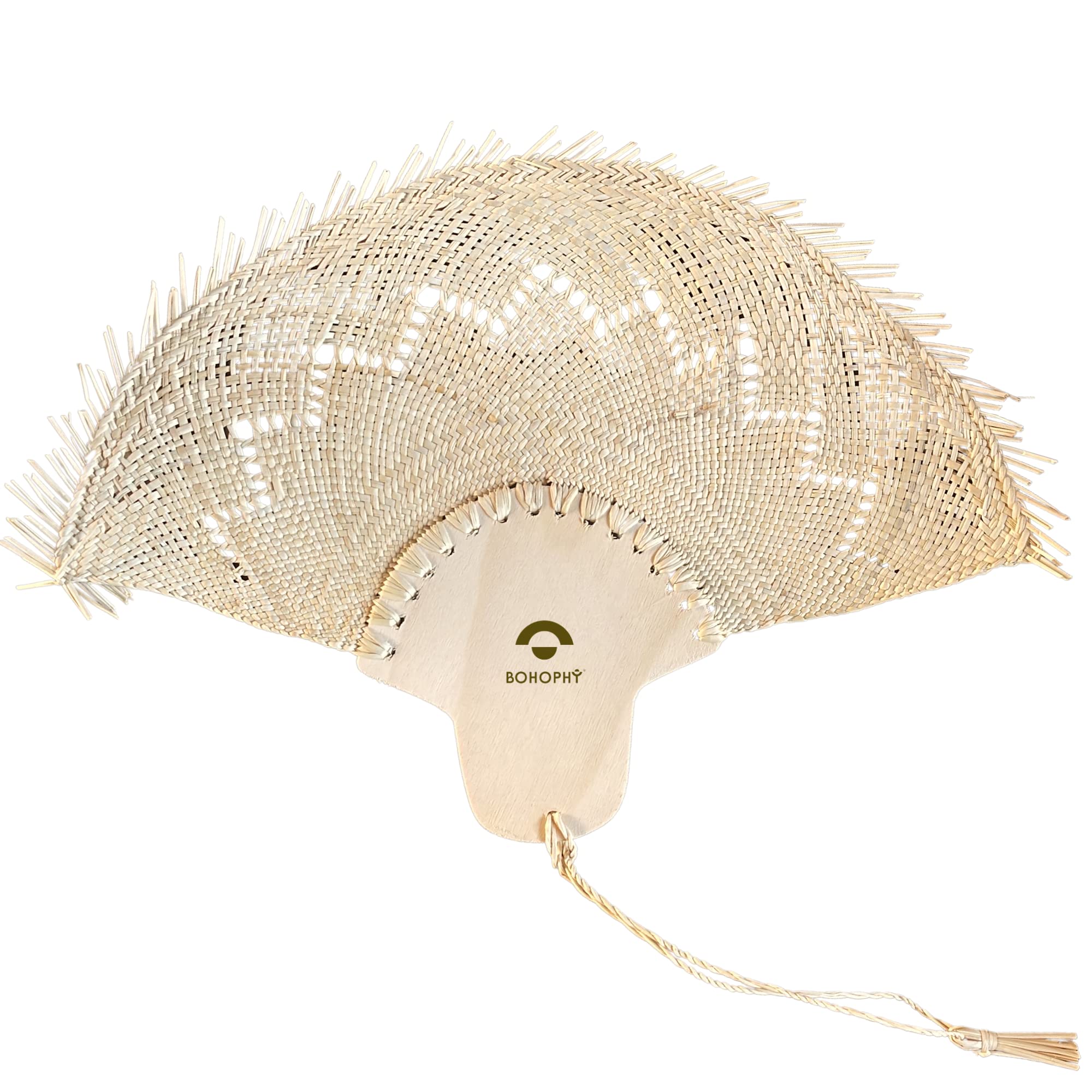 BOHOPHY Straw Palm Hand Held Fan - Handmade Abanico De Mano Woven Hand Fan - Unique Boho Accessories for Personal Use, Wedding Favors, Wall Decor, Fiestas, Bridal Party Souvenirs