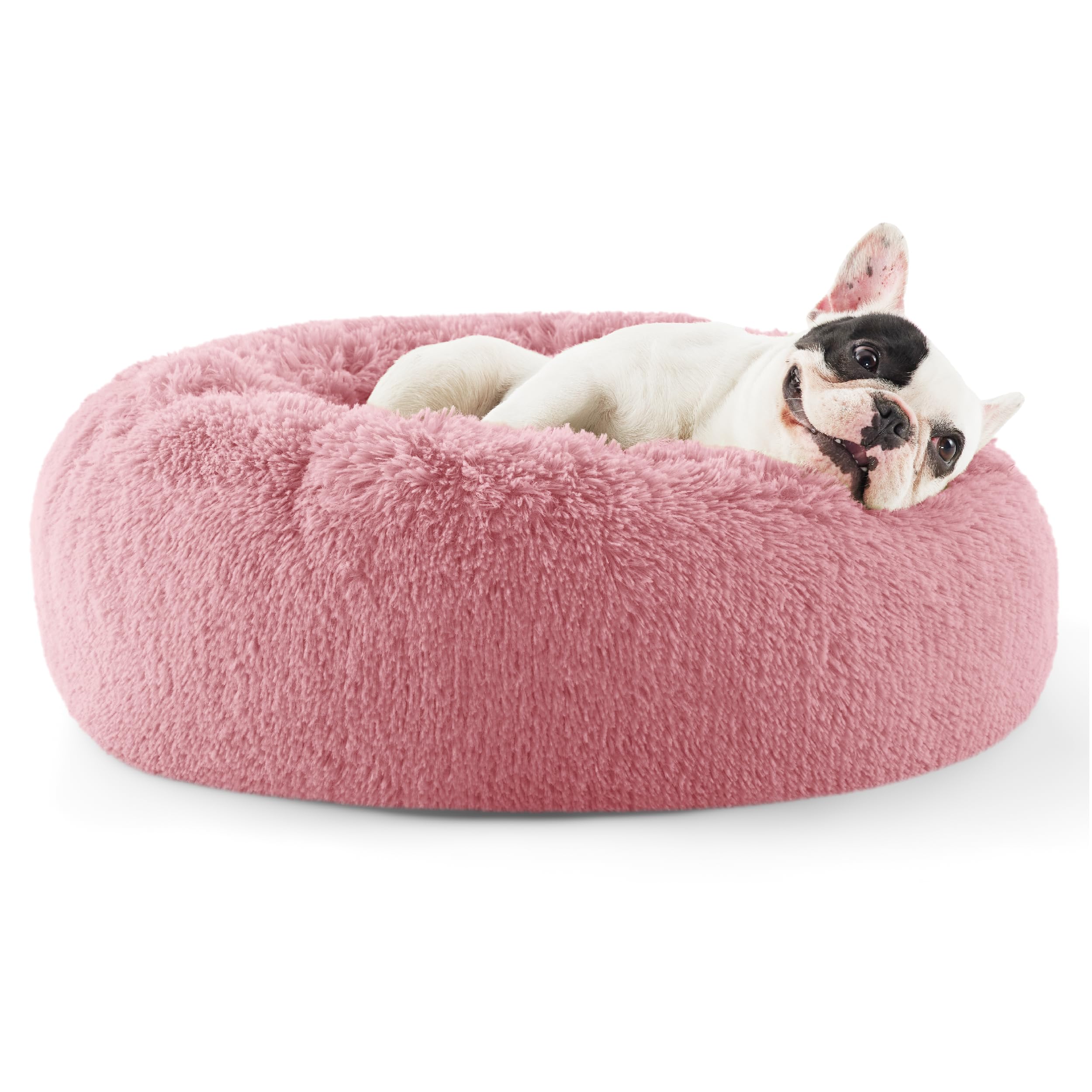 Bedsure Calming Dog Bed for Small Dogs - Donut Washable Small Pet Bed, 23 inches Anti-Slip Round Fluffy Plush Faux Fur Large Cat Bed, Fits up to 25 lbs Pets, Mauve Blush