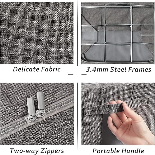 Miniatura 2 de Paquete de 2 contenedores de almacenamiento de ropa, caja de almacenamiento plegable con marco de metal con ventanas de malla, juego organizador de