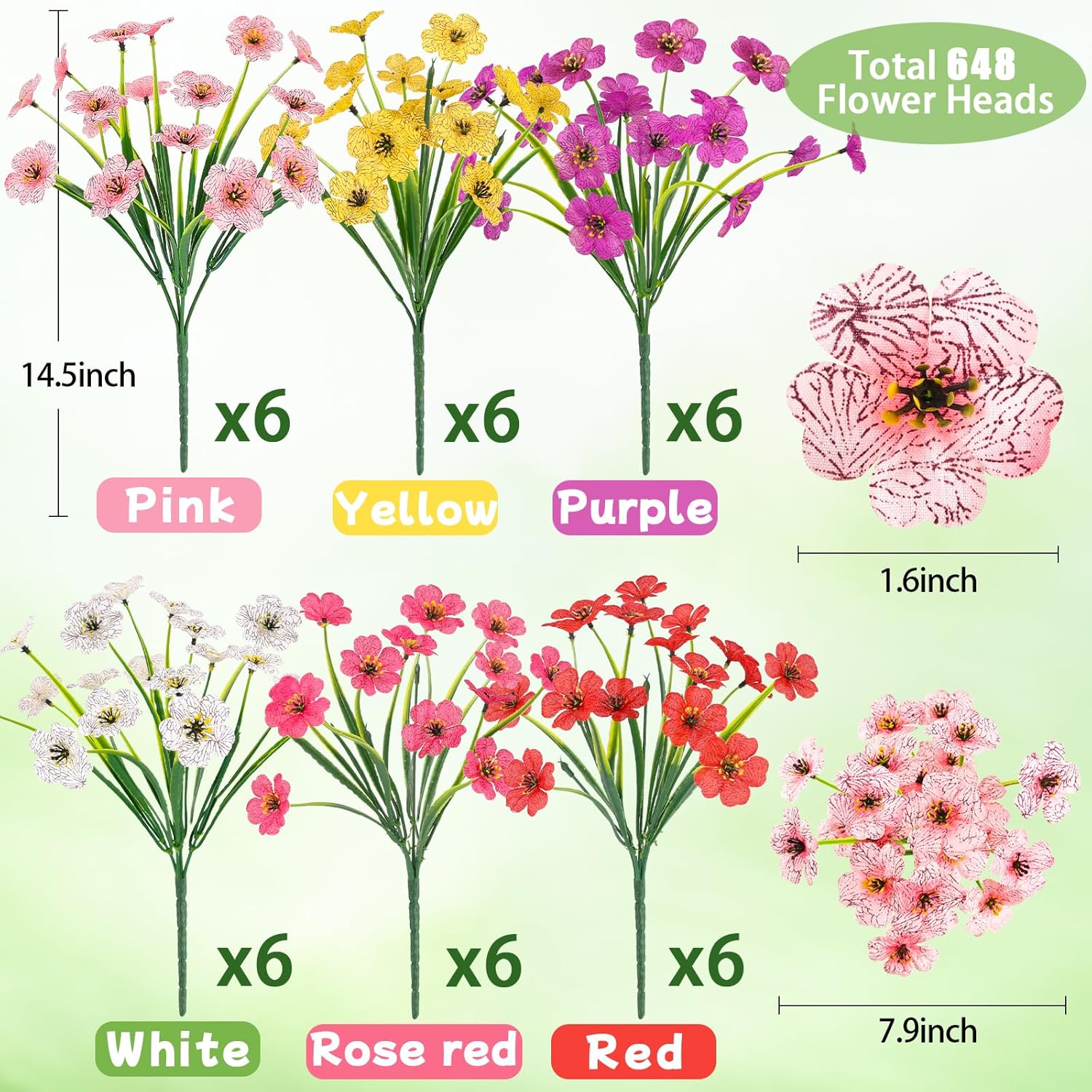 MACTING 36 Bundles Artificial Flowers for Outdoors UV Resistant Fake Flowers Faux Plastic Plants No Fade for Planters Window Patio Porch Home Garden Indoor Outside Spring Decorations(Mix Color-1)