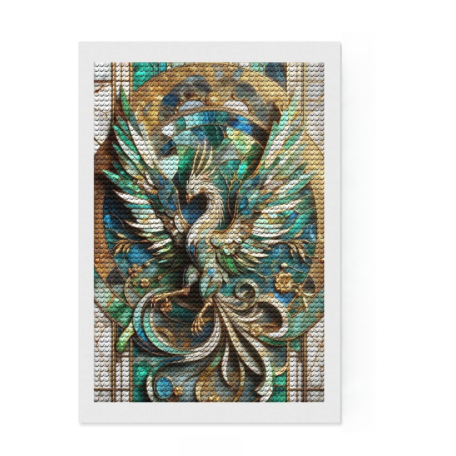 Junmoney Abstract Phoenix Kintsugi Diamond Painting Kit 8"x12", Mindful Craft Activity, Neat Printed Canvas, Modern Decor, Gift Idea, Adhesive Canvas