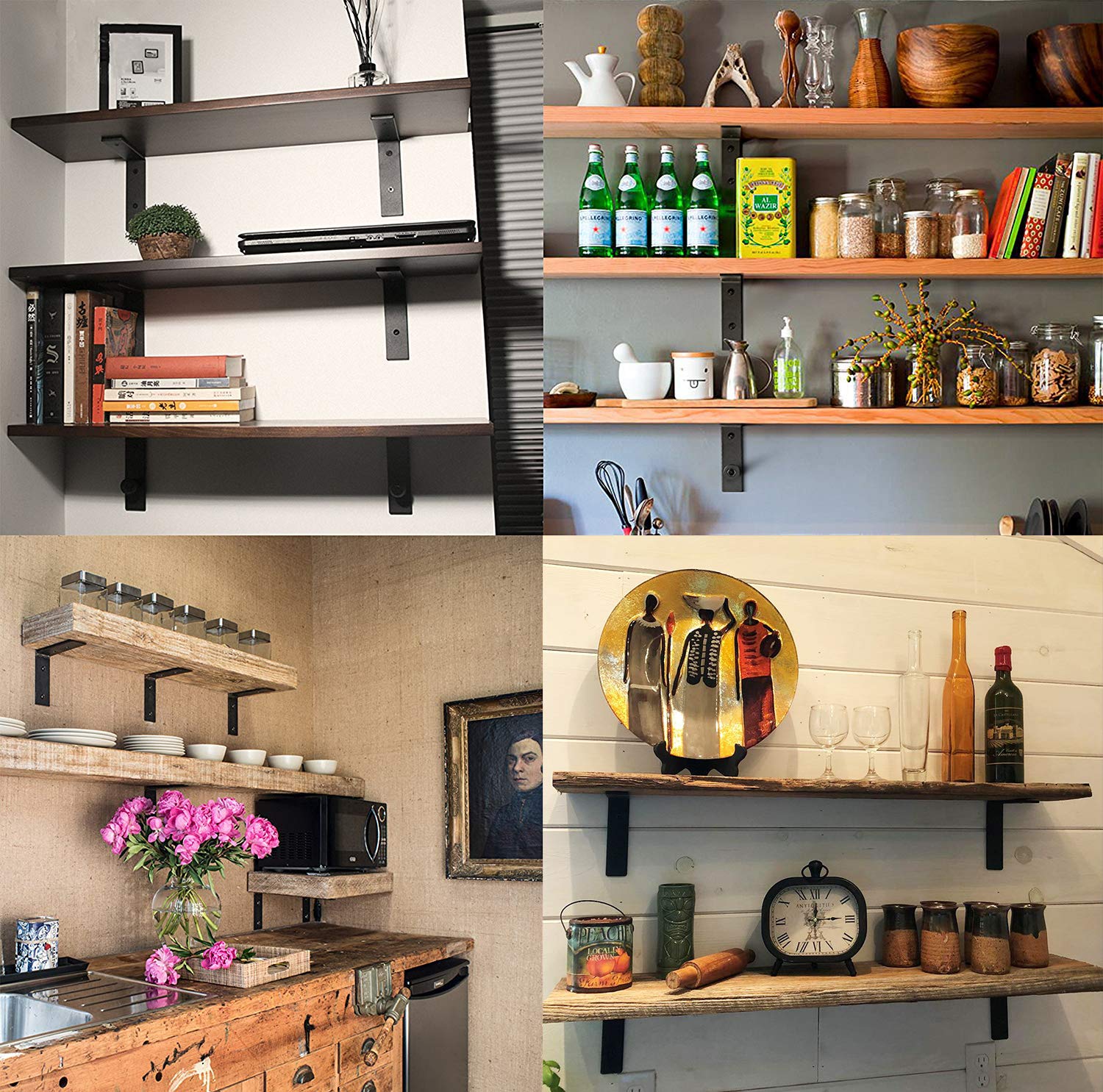 4 Pack Heavy Duty Black Metal Shelf Brackets 6x6 inch, STARVAST Wall Mounting L Angle Bracket