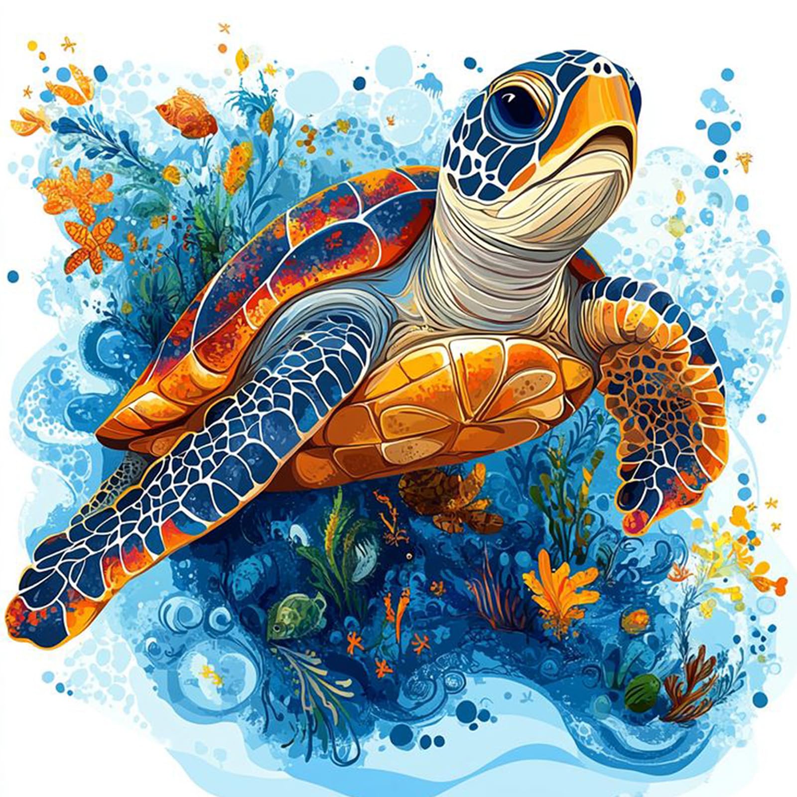 Fountor Sea Turtle Paint by Numbers for Adults, Sea Turtle Adult Paint by Numbers Canvas Kits Without Frame - 40x40 cm, DIY Acrylic Painting Kit for Gifts Home Wall Decor