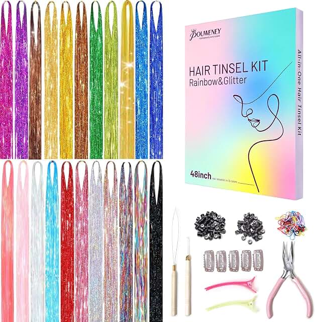 POUWENEY fairy hair tinsel kit with application tools