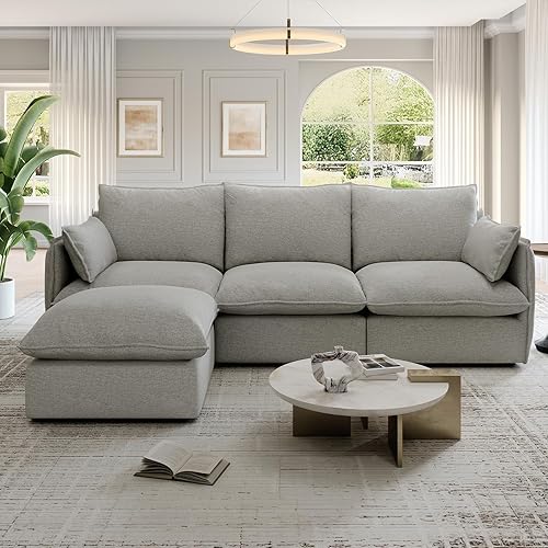 Miniatura 24 de 94.6" Cloud Modular Sectional Sofa, Waterproof Down Filled Sectional Sofas, High Backrest L Shaped 3 Seater Sectional Couches with Ottoman, Modular