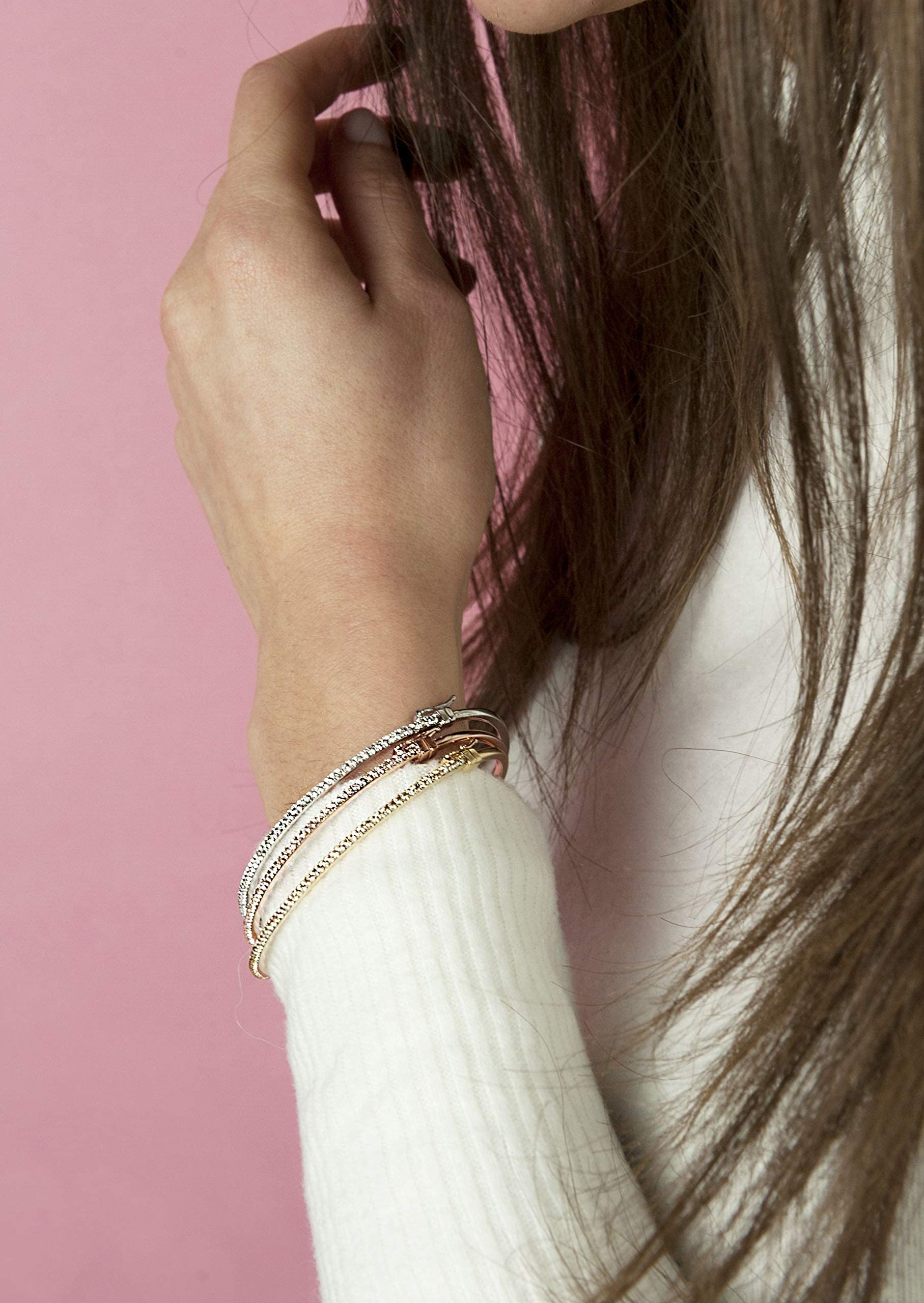DelPia, Bracciale in Oro 18kt e Argento Sterling 925 con Cristallli Luminosi (51x61mm, oro bianco con pietre bianche)
