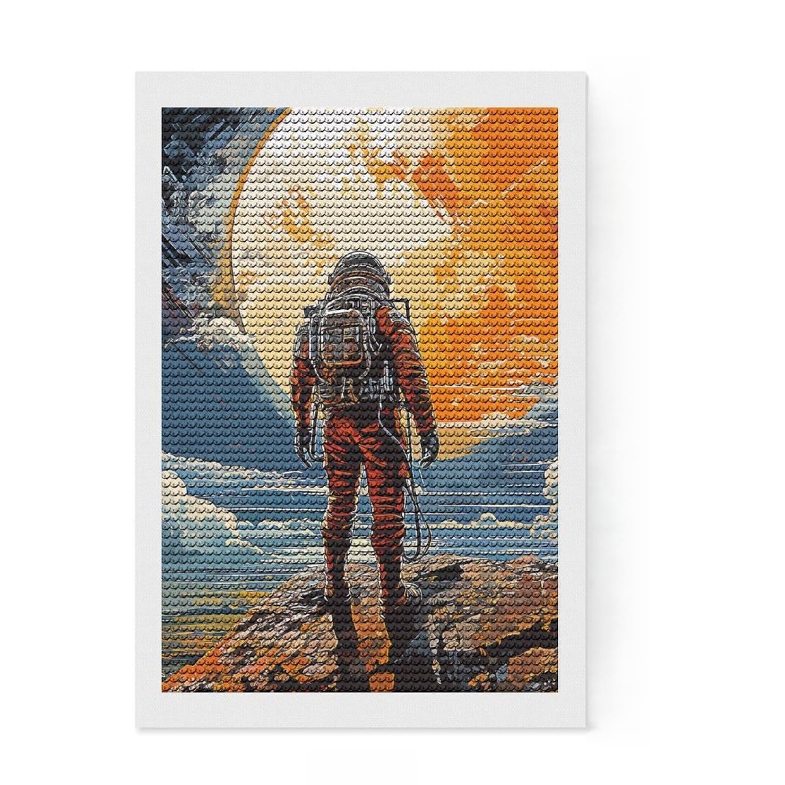 Junmoney Travel Astronaut Diamond Painting Set 8"x12", Stress Relief Craft, Simple to Start, Farmhouse Decor, Gift Idea, Easy to Enjoy