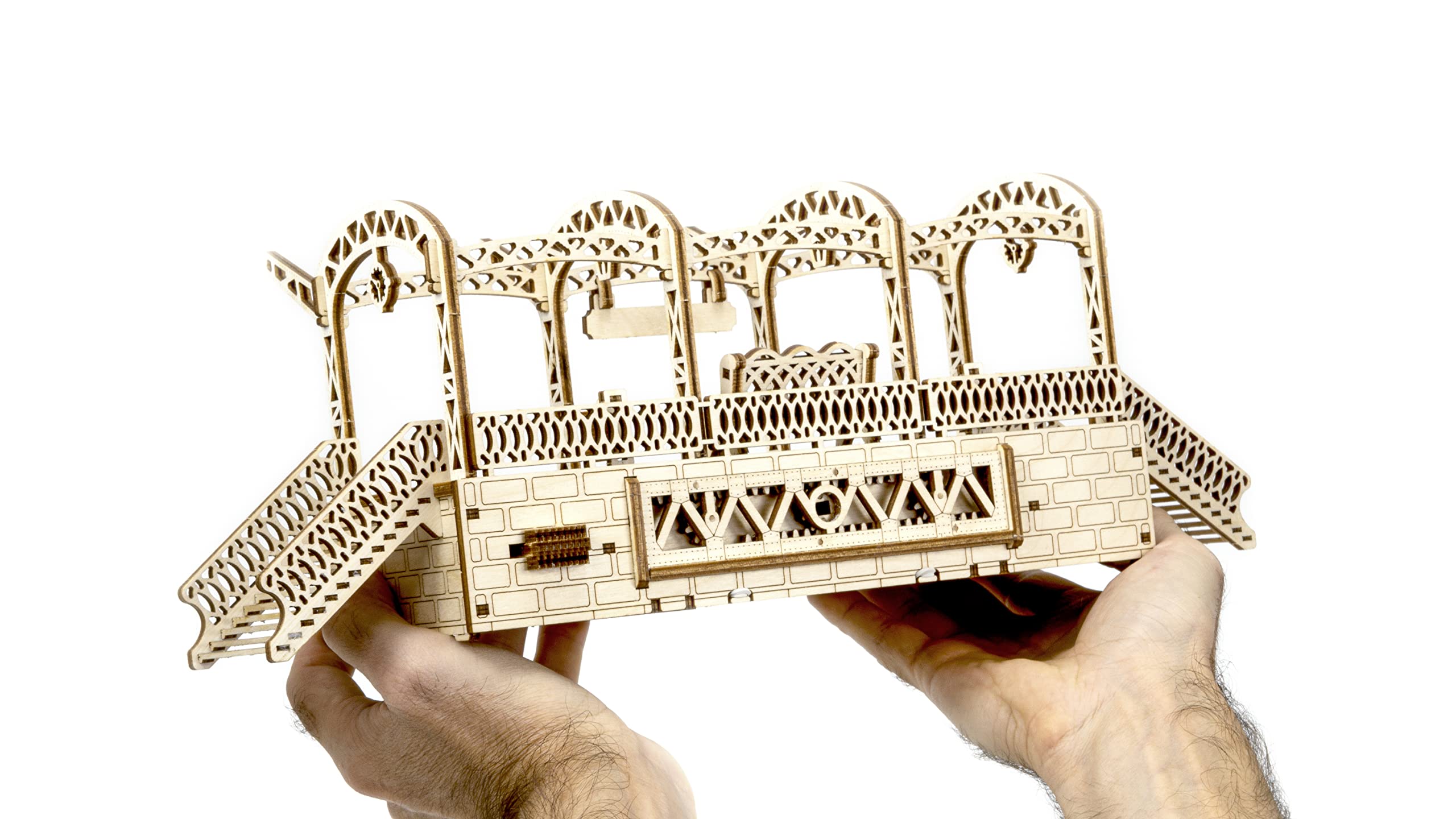 Wooden.City Drewniany model zestaw do budowania - stacja kolejowa - mechanika - urodziny dla nastolatków i dorosłych - Puzzle 3D DIY Toy - Cięcie laserowe
