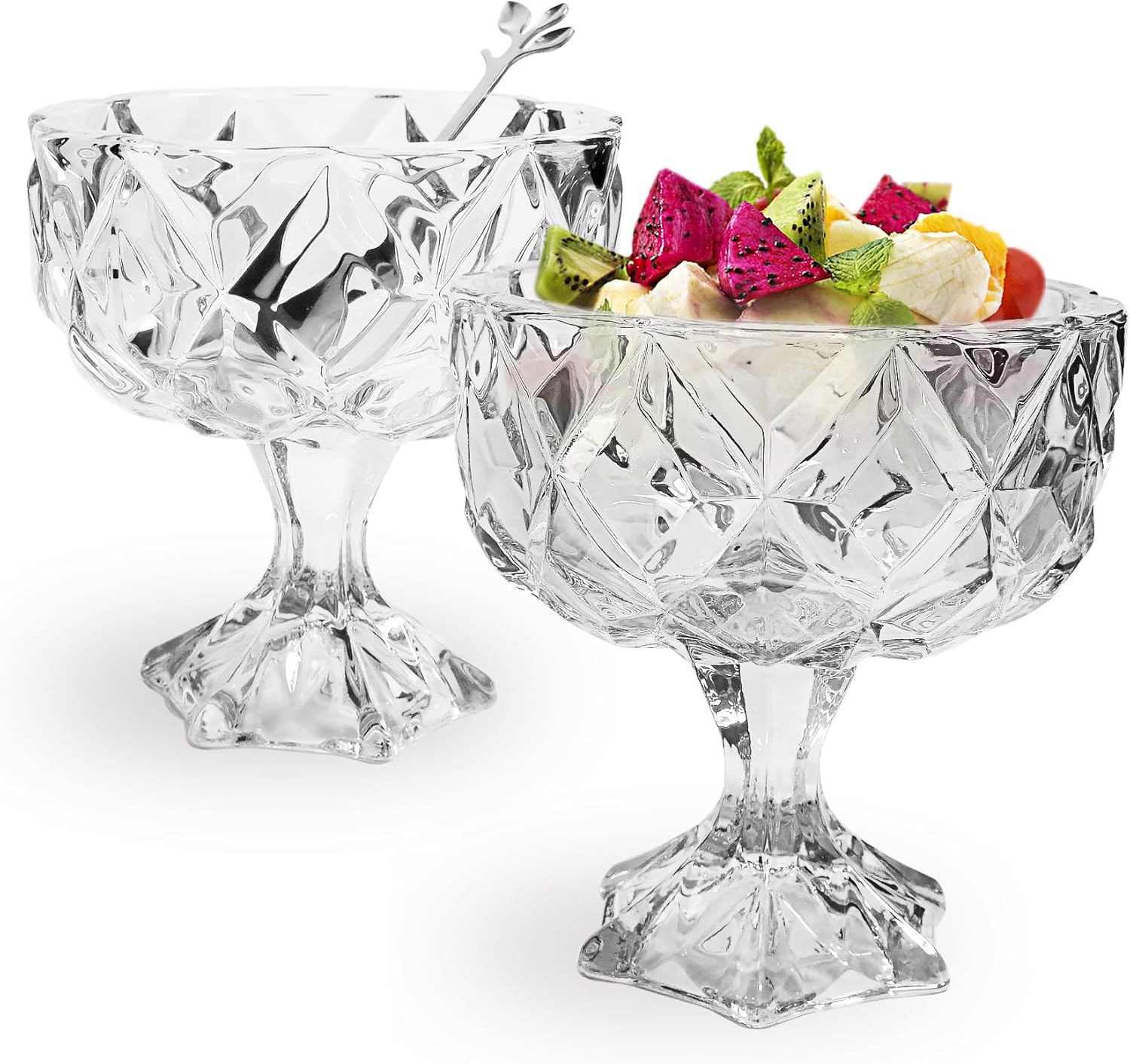 binsakao Ice Cream Glass Bowl Cocktail Bowls Diamond Dessert Glass Cups Fruit Crystal Appetizer