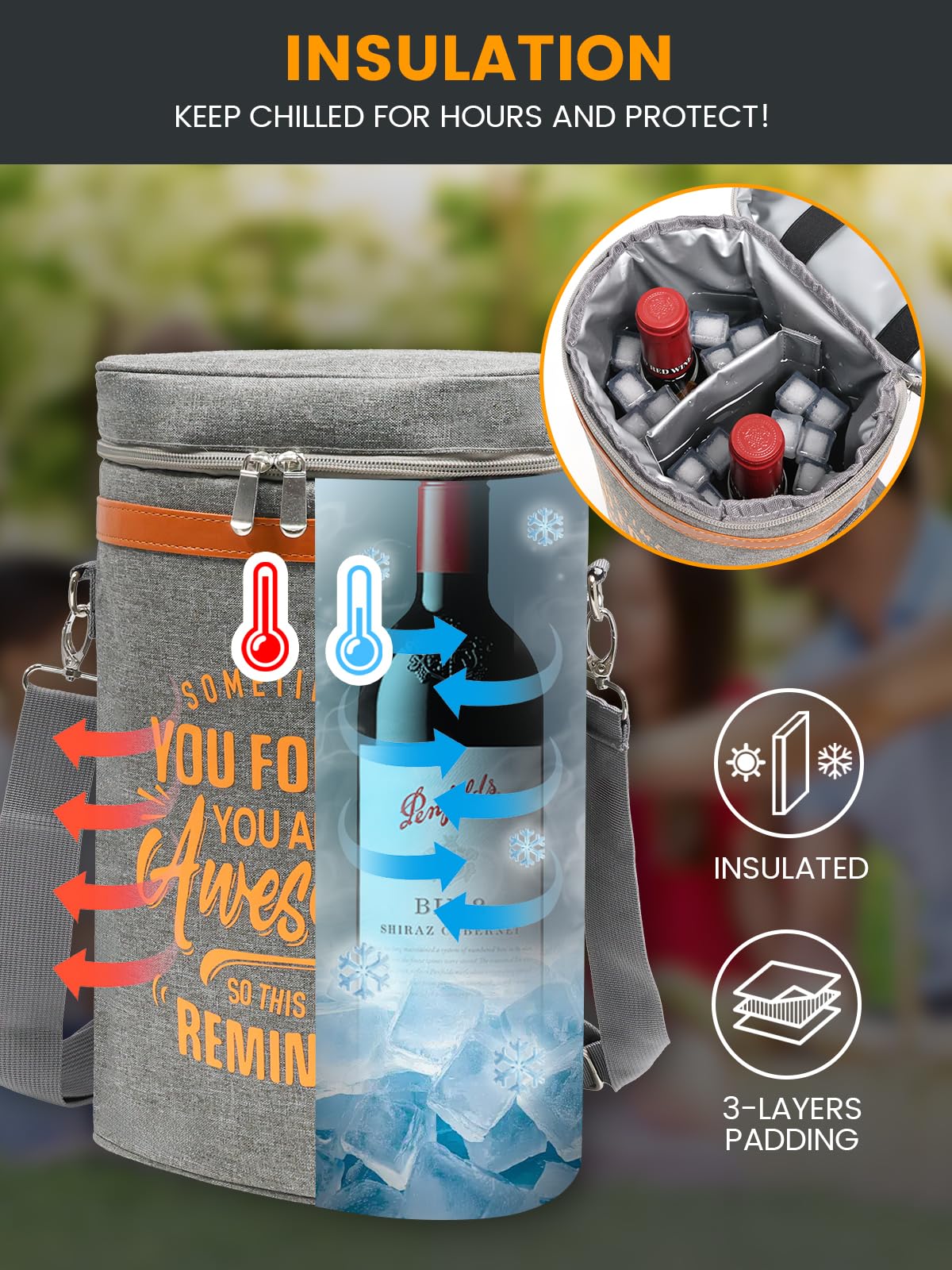 Wine Cooler Bag Gift Set with 2 Tumblers, Insulated Portable Wine Carrier Holds 2 Bottles, Perfect for Outdoor Use, Ideal Easter Birthday Anniversary Gift for Women & Men Wine Lovers