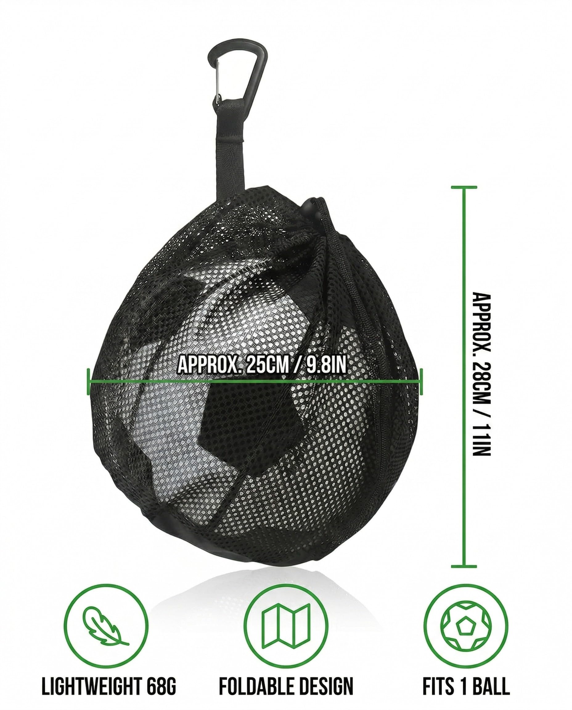 Bolsa Red para Balón de Fútbol con Mosquetón y Cordón Ajustable, Resistente para Baloncesto y Voleibol