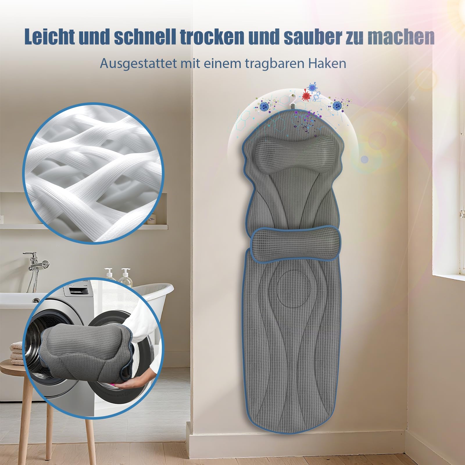 Vollkörper badewannenkissen Nacken für Badewanne e Luxus badekissen Kissen für Kopf,Schulter,Rücken und Lendenunterstützung badewannenmatte ganzkörper mit Kissen für Frauen 5D Luftnetzmatte